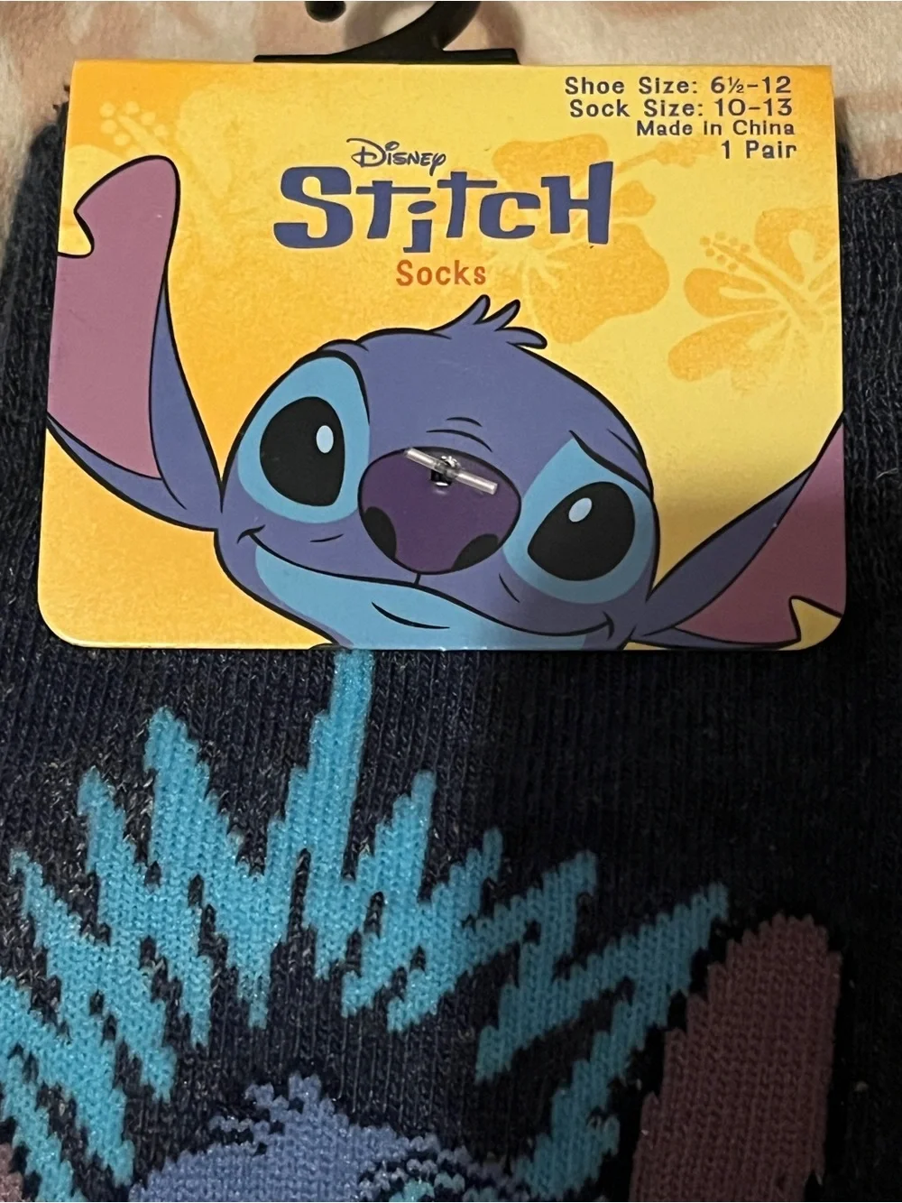 Disney Stitch Crew Socks Black Blue Adult Shoe Size 6.5-12 New With Tags